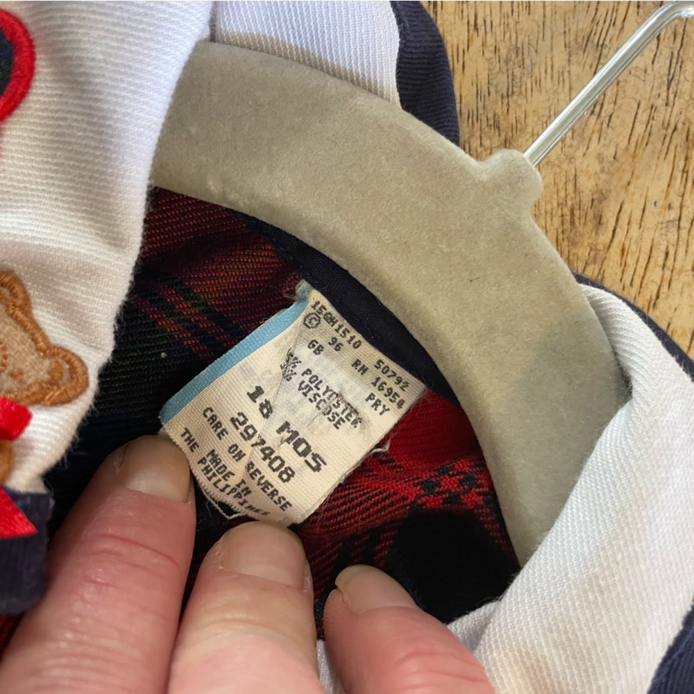 Vintage | 18m Adorable Peter Pan Collar Plaid TeddyBear Dress - Picture 6 of 7